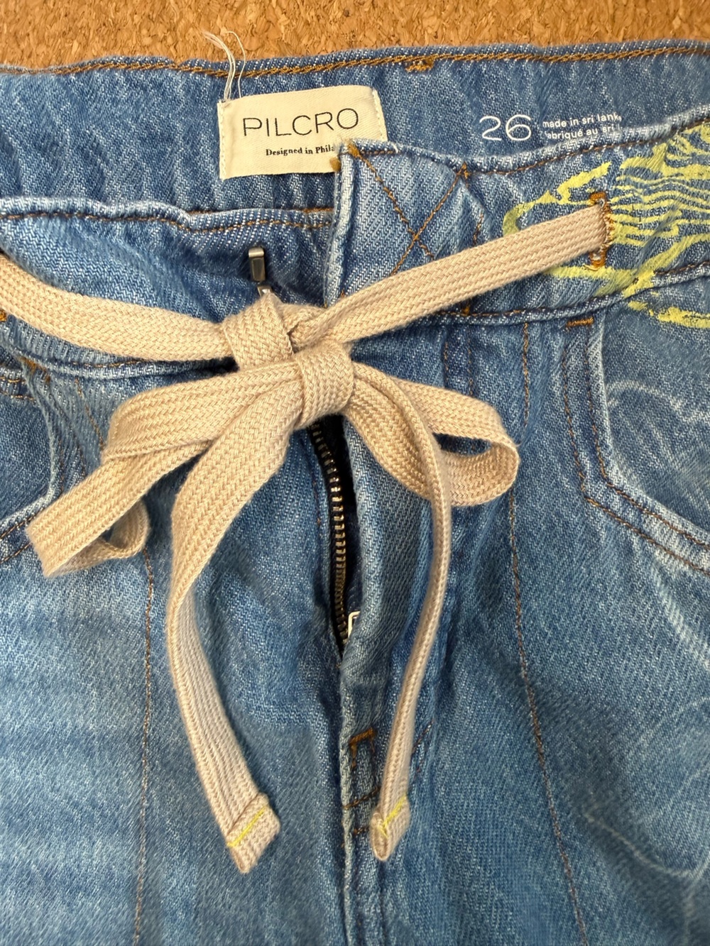 Pilcro Wide-Leg Jeans in Light Blue with Yellow Floral Accents - Picture 6 of 6